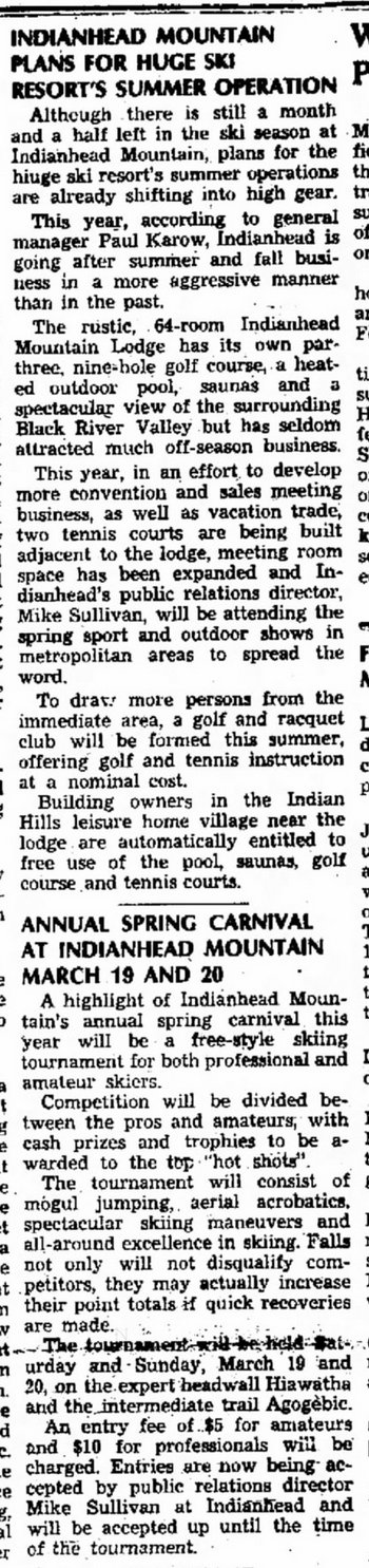 Snowriver Mountain Resort - Lodge at Jackson Creek (Indianhead Resort) - Feb 24 1972 Article (newer photo)